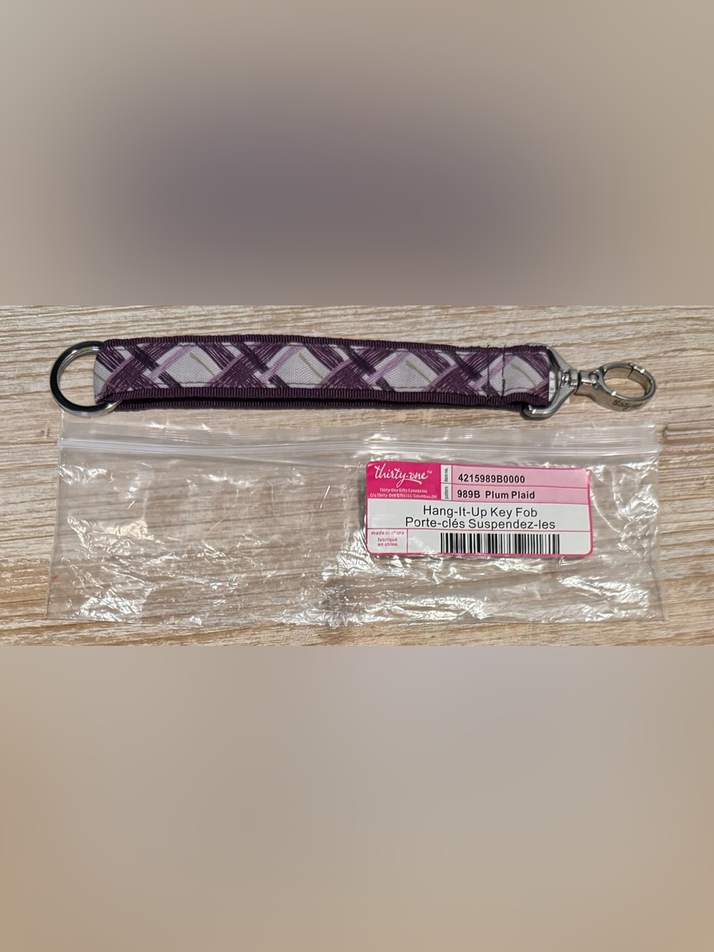Thirty One Hang-It-Up Key Fob in Plum Plaid